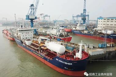 A UK strand to Chinese production, the 6,100dwt products tanker Sir John Fisher.