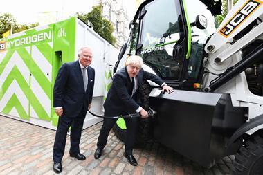 JCB has unveiled a prototype hydrogen powered JCB backhoe loader and a Loadall telescopic handler at an event attended by UK Prime Minister Boris Johnson
