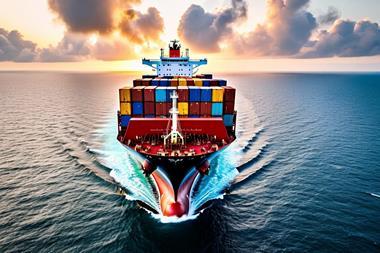 AI rendering of a container ship at sea