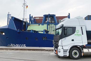 The ElbBLUE bunkering green SNG at Elbe port in Brunsbüttel, Germany on 29 September.