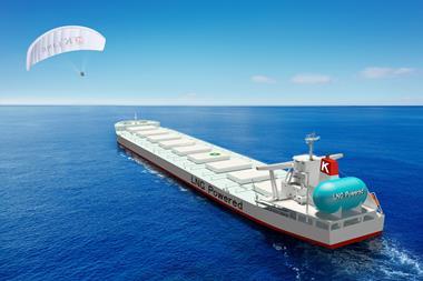 Japanese steelmaker JFE Steel has agreed long term charters for 3 x LNG-fuelled Newcastlemaxes with NYK, MOL and K Line. The last vessel will feature the first installation of Airseas' Seawing solution upon a bulker. (credit: K Line)