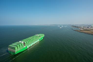 The world’s largest container vessel, Ever Ace, calling at the port of Rotterdam.