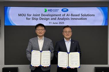 The image shows the Korean Register (KR) and HD Hyundai Samho MoU signing