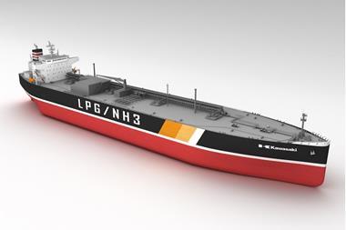 A rendering of NYK's third very large gas carrier capable of operating on LPG as a fuel.