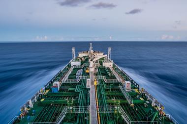 Ship at sea with pipework