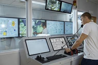 The image shows the Kongsberg K-Sim Engine Room Simulator