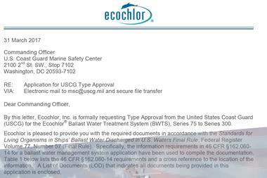 Ecochlor files for USCG type approval | News | Motorship