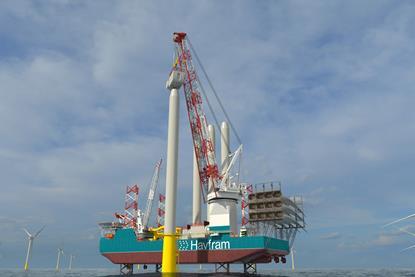 Havfram Wind WTIV equipped with a 3000mt Huisman leg encircling crane
