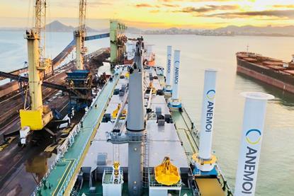 Anemoi Rotor Sails were installed to the 64,000-dwt bulk carrier, MV Afros, in 2018 (credit: Anemoi)