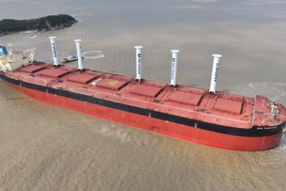 Five Anemoi Rotor Sails on board the NSU Tubarao VLOC