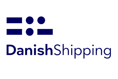 The Danish Shipping logo, blue writing on a white background