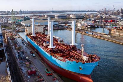 Maersk tanker with four bound4blue eSAILs