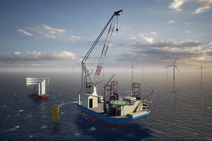 A rendering of the next-generation Wind Turbine Installation Vessel for Maersk Supply Service.