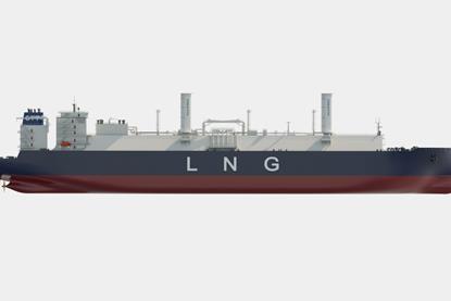 rendering of an LNG carrier fitted with two eSAILs
