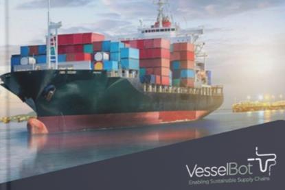 The image shows the front of the 'Decoding Maritime Emissions' report by VesselBot