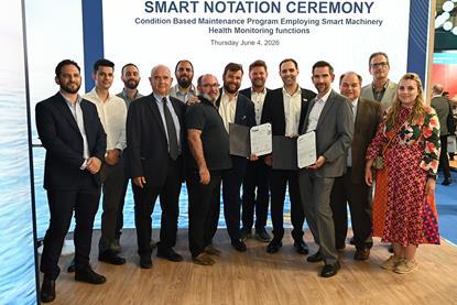 (l-r) Lampros Nikolopoulos, GasLog asset integrity manager; Angelos Minakis, ABS business development manager; and Panos Kyrtatos, Propulsion Analytics CEO