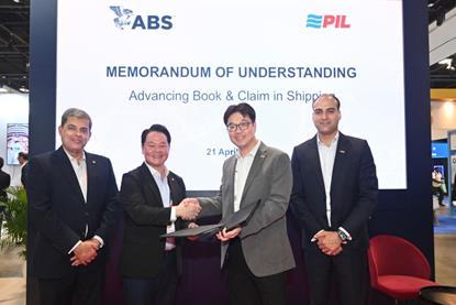 (l-r) Arnab Ghosh, ABS vice president, Pacific Regional Business Development; Michael Ma, ABS senior manager, Global Sustainability; Jerid Soo, PIL assistant general manager, Global Sustainability and ESG; and Abhishek Chawla, PIL chief marine officer