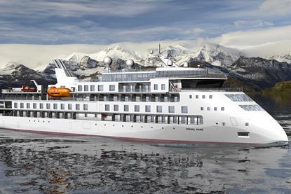 An Ulstein X-BOW expedition cruise vessel of CX103 design