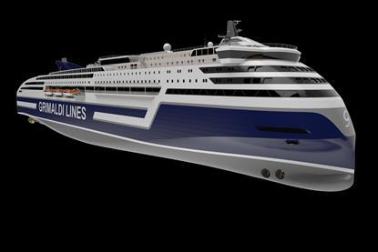 A render of the Grimaldi Lines newbuild ferry