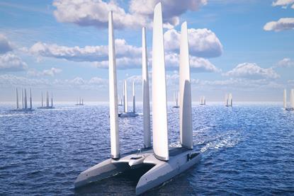 A render of a floating offshore hydrogen vessel