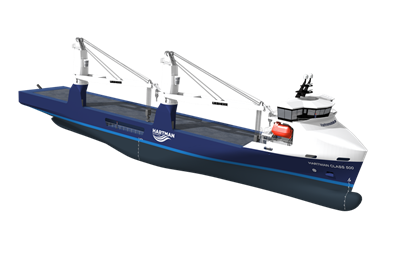 A render of the new 3800 DWT heavy lift vessel being built for Hartman Seatrade