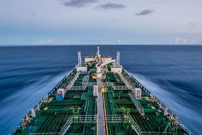 Ship at sea with pipework