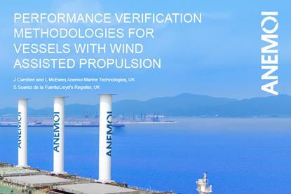 Anemoi Performance Verification Methodologies for Vessels with Wind Assisted Propulsion paper title page