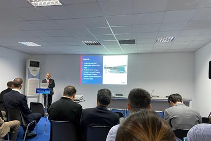 Dr. Chris Leontopoulos, Director of Global Ship Systems Center, ABS Athens gave a presentation on the sterntubeless container feeder design at Posidonia 2022.