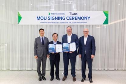 (l-r) Ki-sun Chung, chair & CEO of HD Hyundai; Hyung Kwan Kim, president & CEO of HD KSOE; Patrick Ryan, ABS SVP and CTO; and John McDonald, ABS chair and CEO