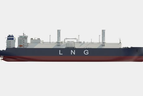 rendering of an LNG carrier fitted with two eSAILs