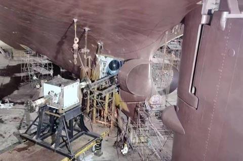The shaft generator entering Berge Toubkal in drydock