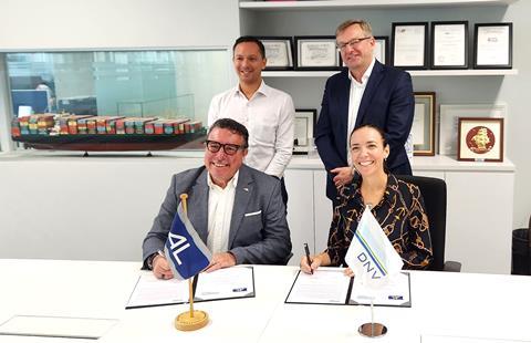 AL Group Fleet Director Tonci Zdunic DNV’s Regional Manager South East Asia, Pacific & India, Maritime, Cristina Saenz de Santa Maria, Regional Finance Director Philip Pfeiffer and Geir Dugstad, DNV’s Senior Vice President, Ship Classification & Technical