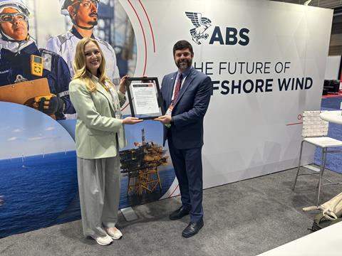 Anastasija Kuprijanova, Amogy director of maritime business development, and Keegan Plaskon, ABS director of business development