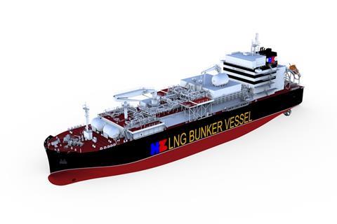 A render of the new 18,600 m3 capacity LNG Bunkering vessel (pictured) being built for Spanish operator Ibaizabal