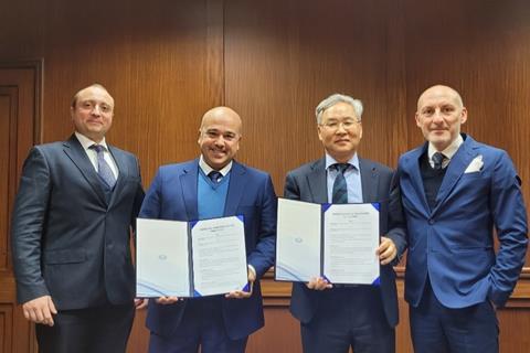 Mr. Emanuele Traversa (BU Manager Value Added Services of SIRM Italia), Mr. Claudio Aleandri (CEO/COO of SIRM Italia), Mr. Park Joosung (Regional manager / Senior Vice President of KR) and Mr. Maurizio Saponara (Project Manager & Business Analyst of SIRM