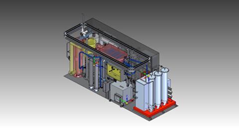 A rendering of Helbio's 50m3/h fuel processor unit