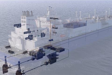 The image shows a graphic of how the CEMS is fitted a vessel