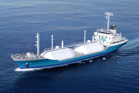 Construction of the demonstration test ship for LCO2 transportation began in October 2022 at Shimonoseki Shipyard.