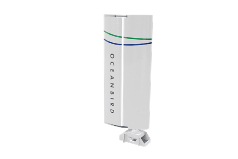 Oceanbird's 150 ton, 40 metre high, 14 metre wide fixed wing incorporates a main sail and a flap, allowing the wing to optimise the aerodynamic forces.