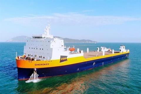 Built for heavy-duty work: new train ferry <i>Cherokee</i> for US/Mexico service.