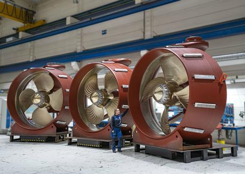 Brunvoll's thruster portfolio include the thruster nozzle AUP115 (pictured). (Image courtesy of Brunvoll)