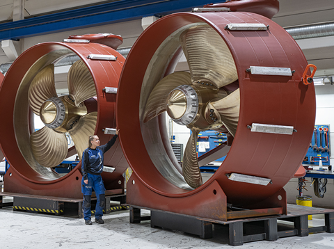 The combined retractable azimuth/tunnel thruster Photo: Brunvoll AS