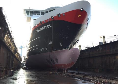 Polar conversion work on Norwegian ferry 'Midnatsol' at BREDO