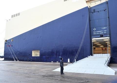 The scope of supply for eight RoRo carriers includes quarter and side ramps (pictured). (Credit: MacGregor)