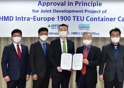 The AiP was presented to Tae Ju Woo, Vice President of HMD, Chang Jun Yoon, Vice President of HMD and Young Jun Nam, CTO of HMD at HMD’s premises in Ulsan. (credit: DNV)
