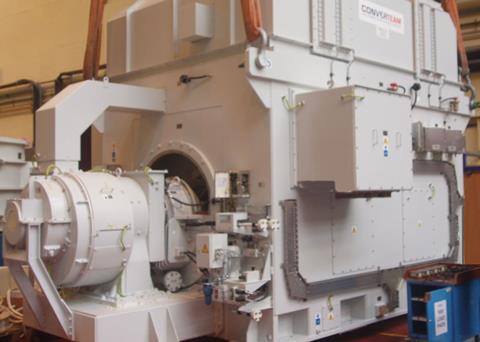 The first of two 36MW generators for the Royal Navy's Queen  Elizabeth Class aircraft carriers has been delivered by Converteam