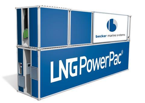 Becker Marine Systems' LNG PowerPac boasts a 1.5MW generator and up to 30 hours' supply of LNG fuel in a 2x40ft container footprint
