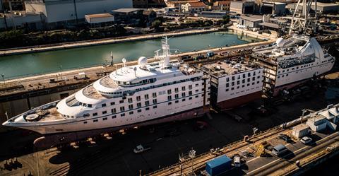 One of the vessels, Star Breeze, undergoing renovation in Palermo, with a new 25.6 metre section being added in the middle.