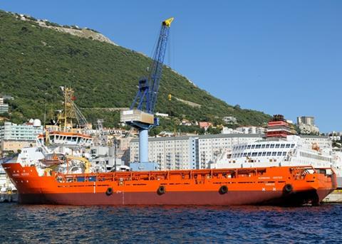 Solstad PSV ‘Normand Vester’, about to undergo modification at Gibdock to meet Brazilian requirements