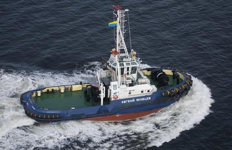 ‘Evgeniy Yakovtsev’ is typical of many Damen ASD Tug 2810 harbour tugs built for use in tug fleets around the world